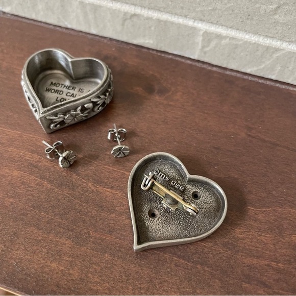 Vintage Pewter Ms Dee Trinket Box, Pin, Earrings For Mother - Picture 6 of 10